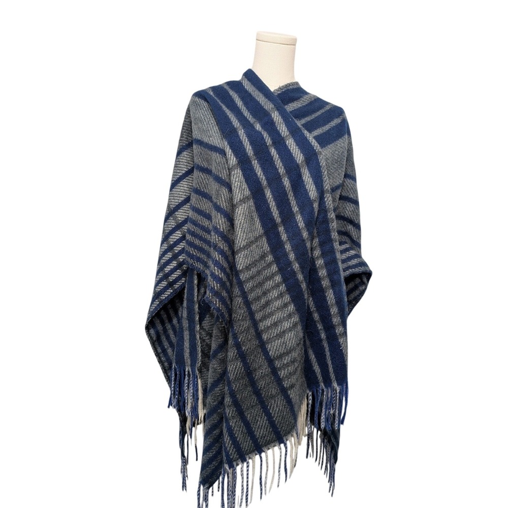 Woolrich 1830Plaid Fringe Poncho Wrap One Size‎ Blue Gray Women